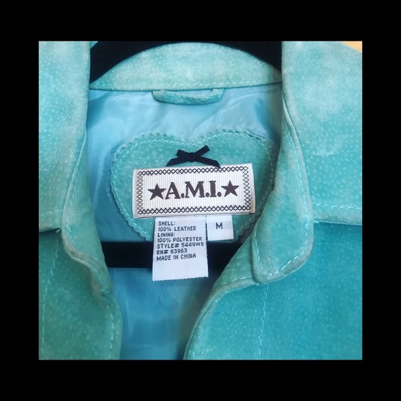 Vintage Turquoise Suede Leather Jacket - Picture 3 of 3
